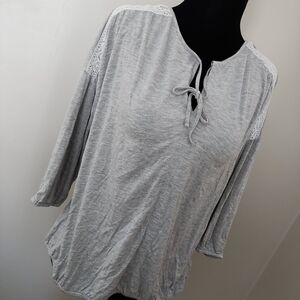 Reitmans | Gray 3/4 Sleeve Lace Detail Top